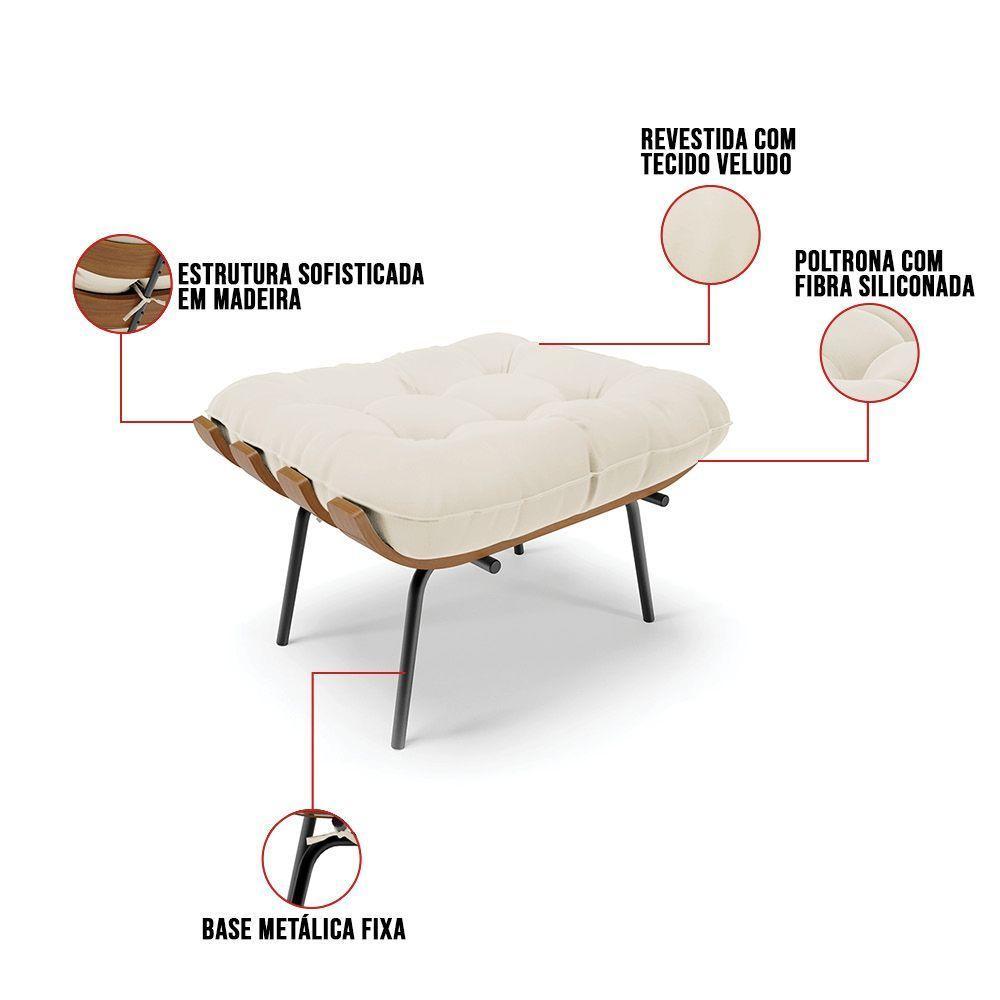 Puff Costela Veludo Bege Base Metálica Preto - D'Rossi - 3