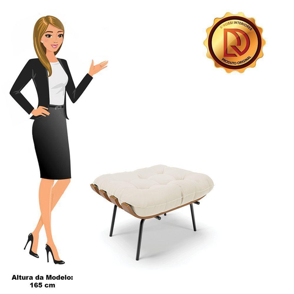 Puff Costela Veludo Bege Base Metálica Preto - D'Rossi - 4