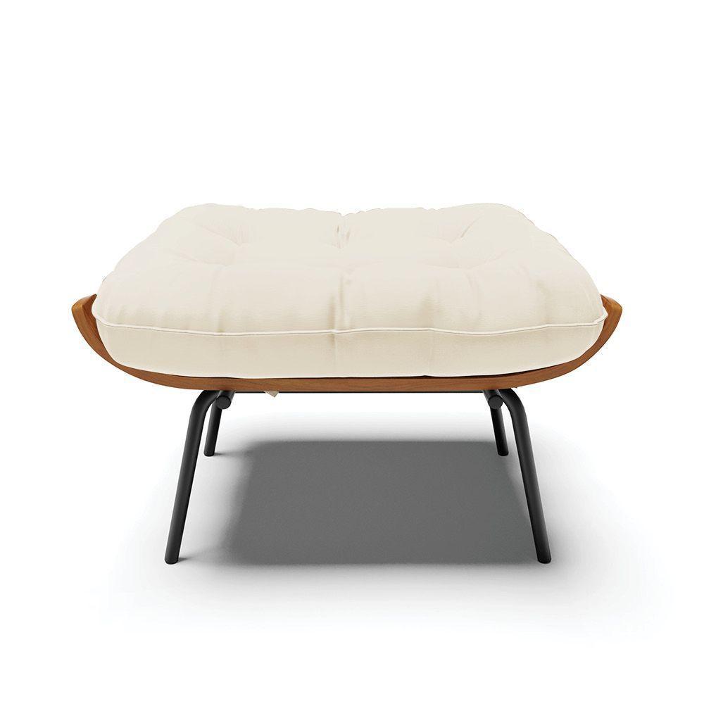 Puff Costela Veludo Bege Base Metálica Preto - D'Rossi - 6