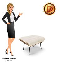 Puff Costela Veludo Bege Base Metálica Preto - D'Rossi