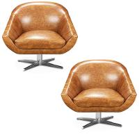 Kit 02 Poltronas Giratória Giovana Corano Nozes Base Cromada - 1