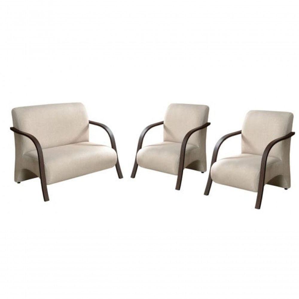 Conjunto Poltronas Vênus Braço Madeira Bege - 1
