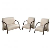 Conjunto Poltronas Vênus Braço Madeira Bege - 1