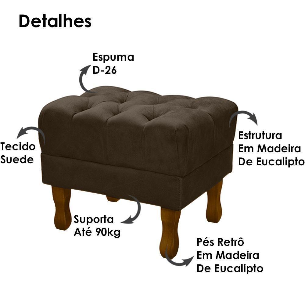 Puff Puf Retro Capitone 55X44Cm Suede Marrom Mpassos Marrom - 6