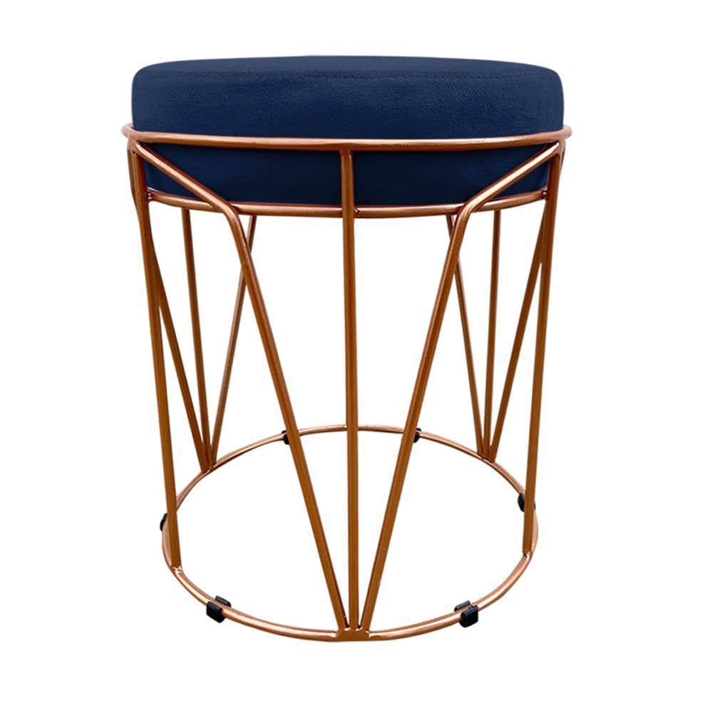 Puff Multiuso Com Mesa 2 Em 1 Suede Azul Marinho Base Cobre - 4