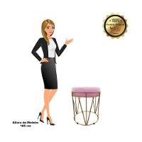 Puff Multiuso Com Mesa 2 Em 1 Suede Rosa Bebê Base Dourado - 2