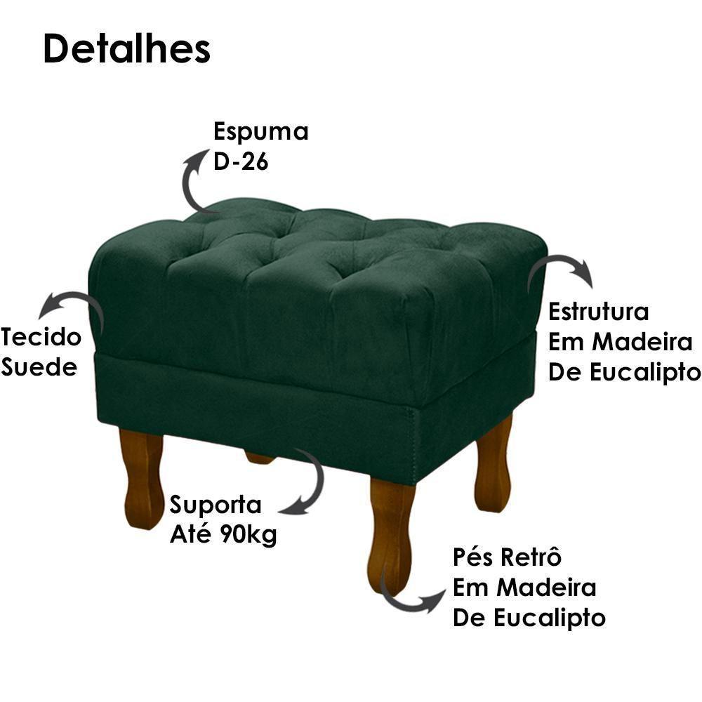 Puff Puf Retro Capitone 55X44Cm Suede Verde Mpassos Verde - 6