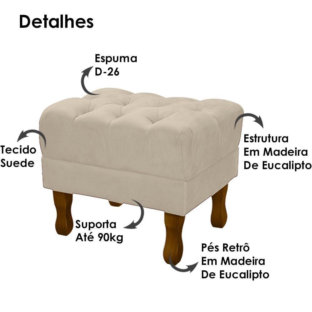 Puff Puf Retro Capitone 55X44Cm Suede Bege Mpassos Bege - 7