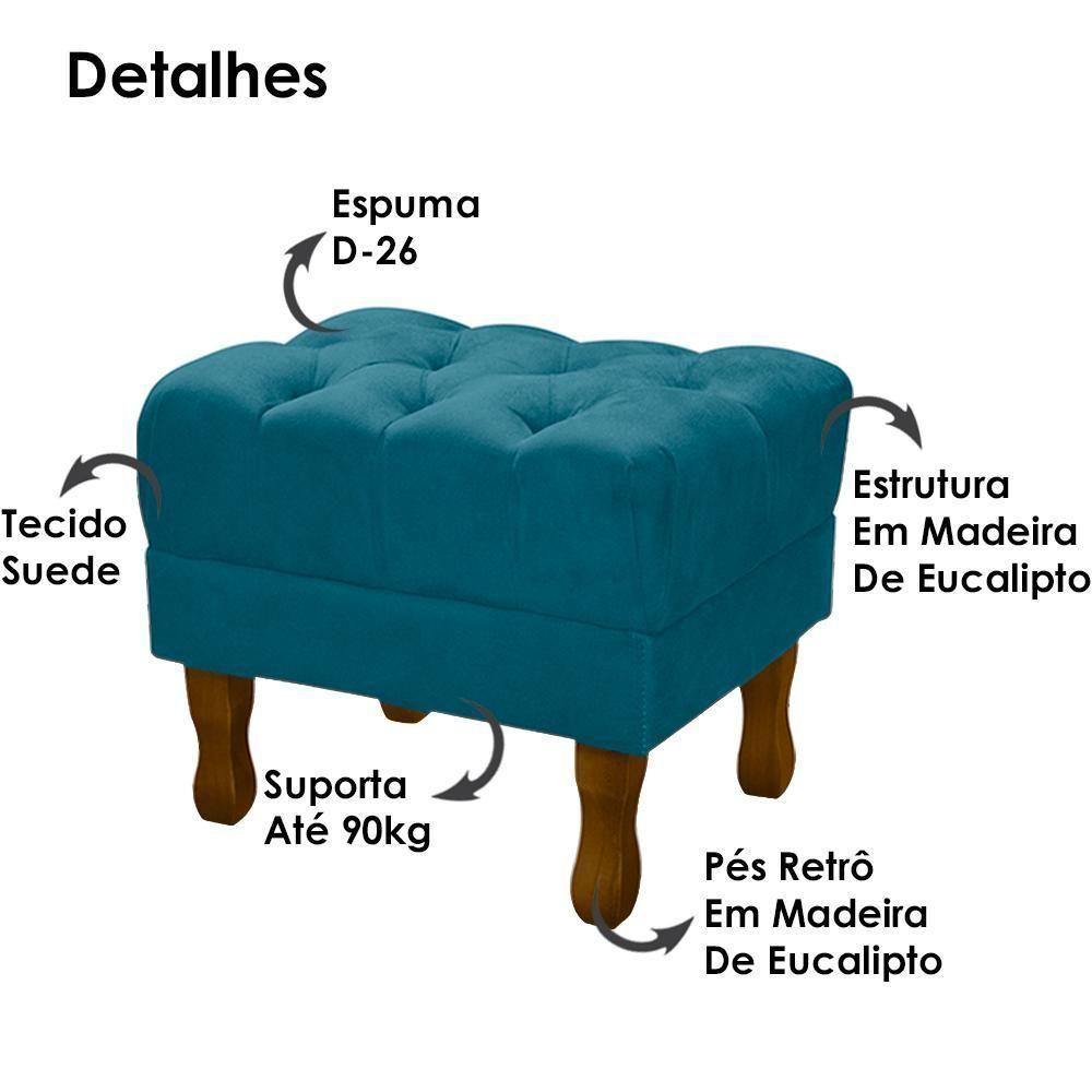 Puff Puf Retro Capitone 55X44Cm Suede Azul Turquesa Mpassos Azul Turquesa - 6