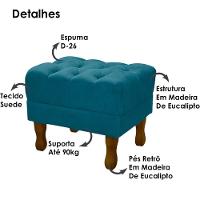 Puff Puf Retro Capitone 55X44Cm Suede Azul Turquesa Mpassos Azul Turquesa - 11