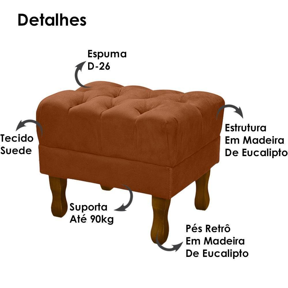 Puff Puf Retro Capitone 55X44Cm Suede Terra Cota Mpassos Terra Cota - 5