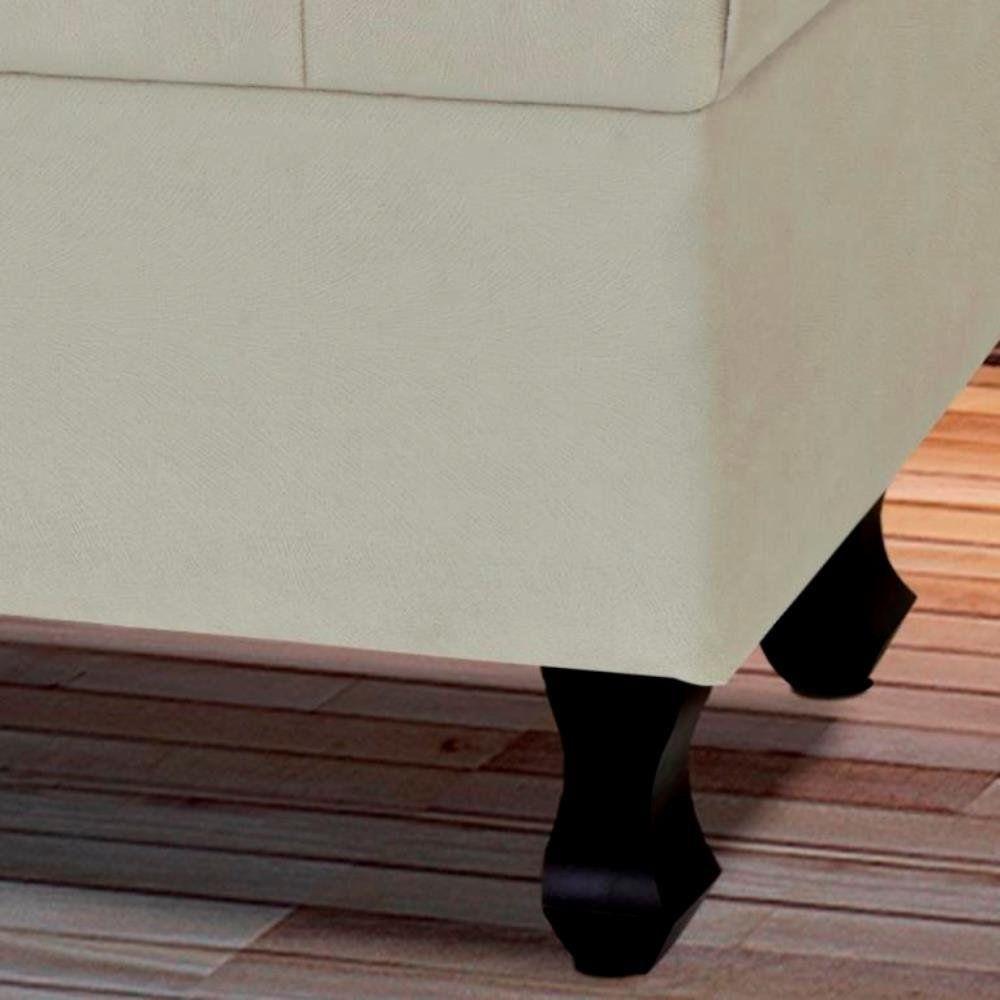 Puff París Luis Xv L02 Capitone Suede Bege Pés Madeira - 2