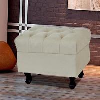 Puff París Luis Xv L02 Capitone Suede Bege Pés Madeira - 4