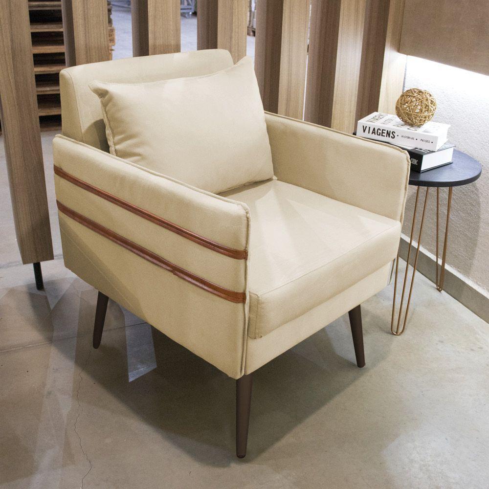 Poltrona Mari Suede Pés Palito De Ferro Marrom D'Rossi Bege - 8