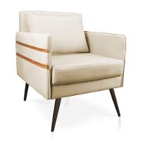 Poltrona Mari Suede Pés Palito De Ferro Marrom D'Rossi Bege - 1