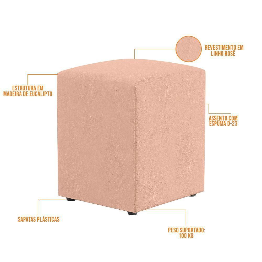 Puff Quadrado L02 Sala De Estar Linho Rosê - 3