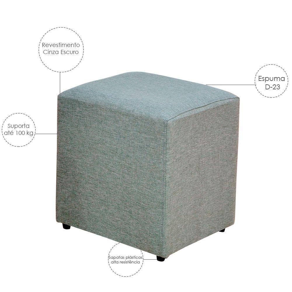 Puff Quadrado L02 Sala De Estar Linho Cinza Escuro - 3
