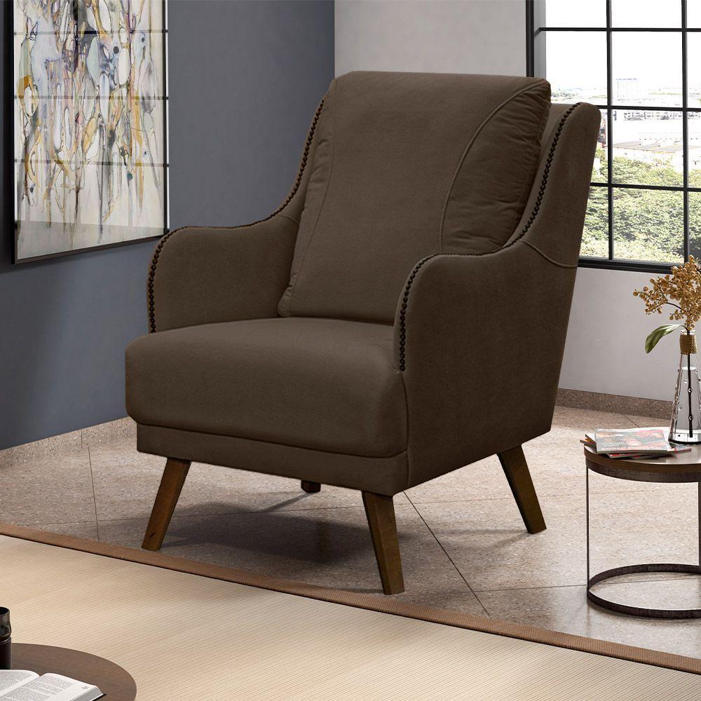 Kit 2 Poltronas Decorativas Catar Com Tachas Marrom Claro - 2