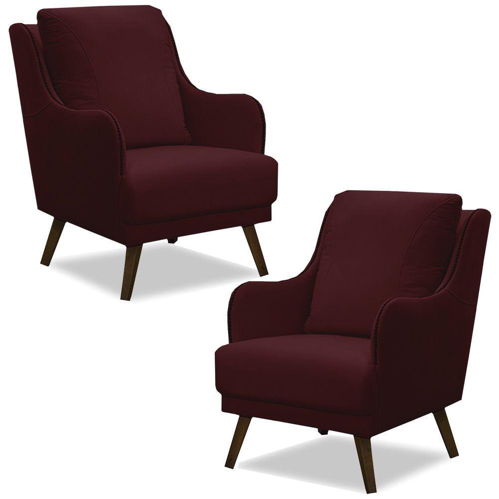 Kit 2 Poltronas Decorativas Catar Com Tachas Veludo Marsala - 1