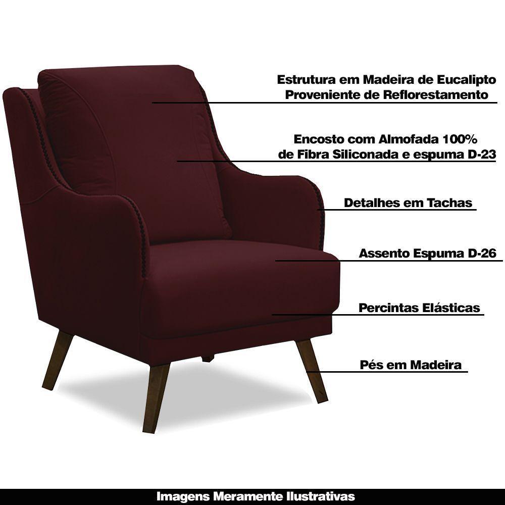 Kit 2 Poltronas Decorativas Catar Com Tachas Veludo Marsala - 5