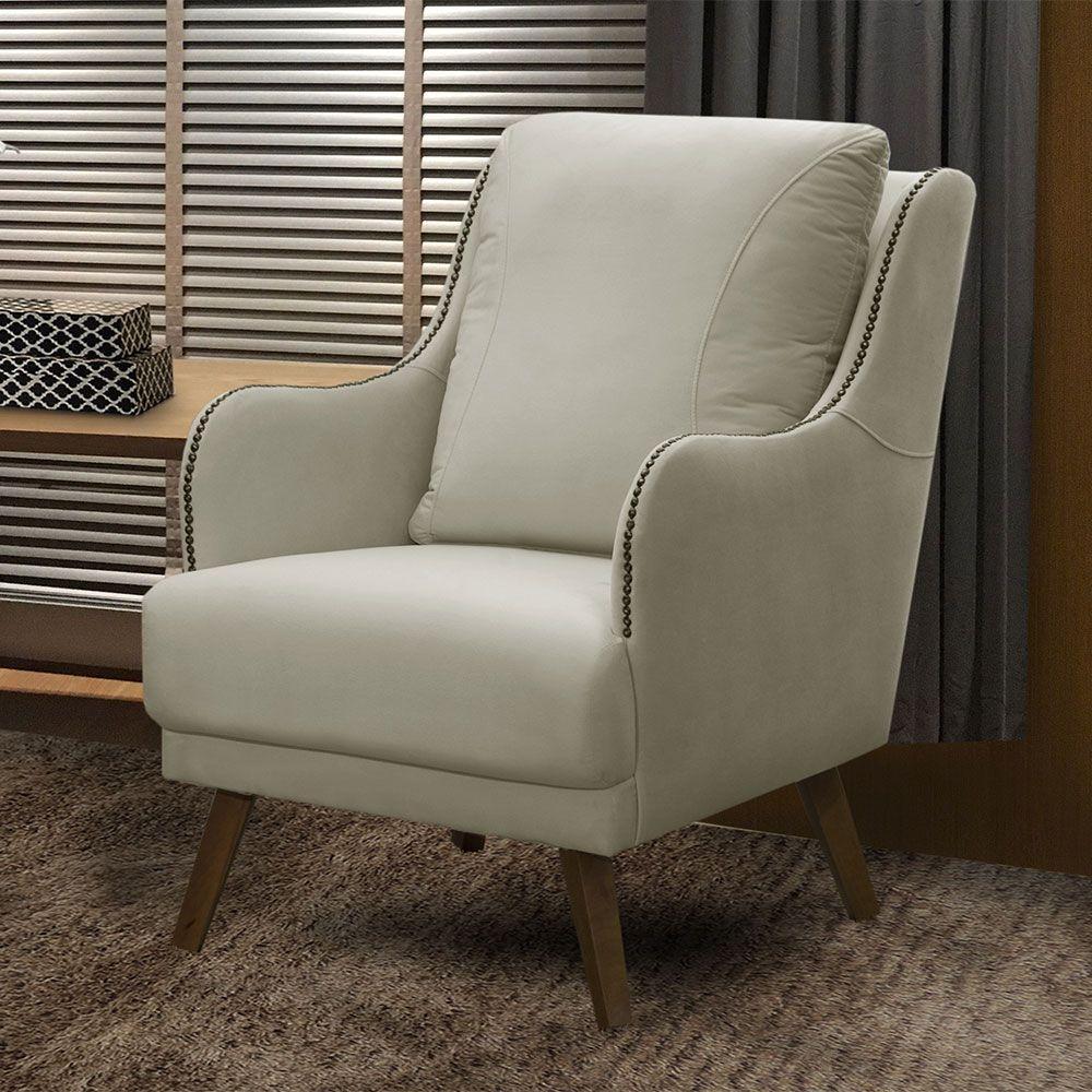 Poltrona Decorativa Catar Com Tachas Veludo Bege Claro - 2