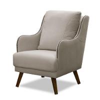 Poltrona Decorativa Catar Com Tachas Veludo Bege Claro - 1