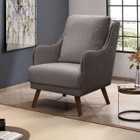 Poltrona Decorativa Catar Com Tachas Suede Cinza - Gran Belo - 2