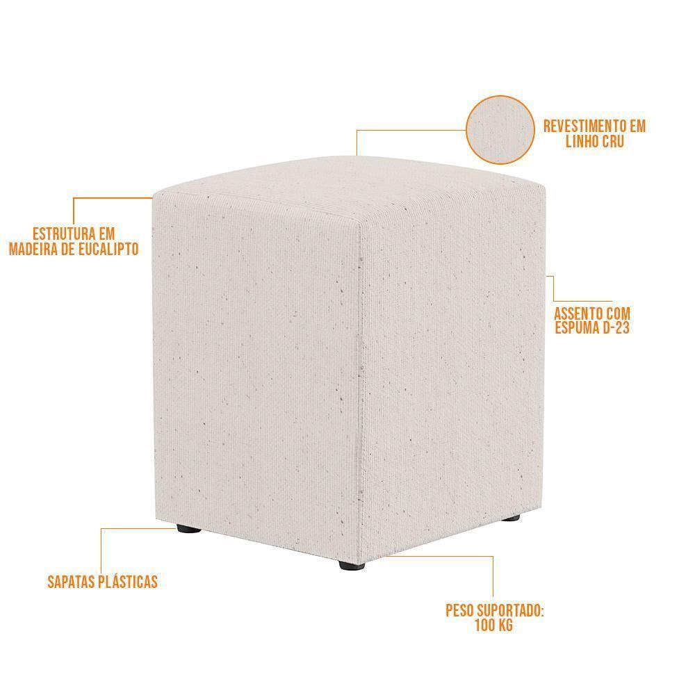 Puff Quadrado L02 Sala De Estar Linho Cru - 3