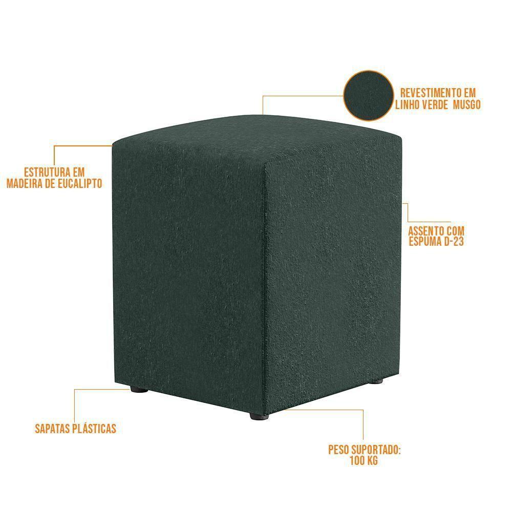 Puff Quadrado L02 Sala De Estar Linho Verde - 2