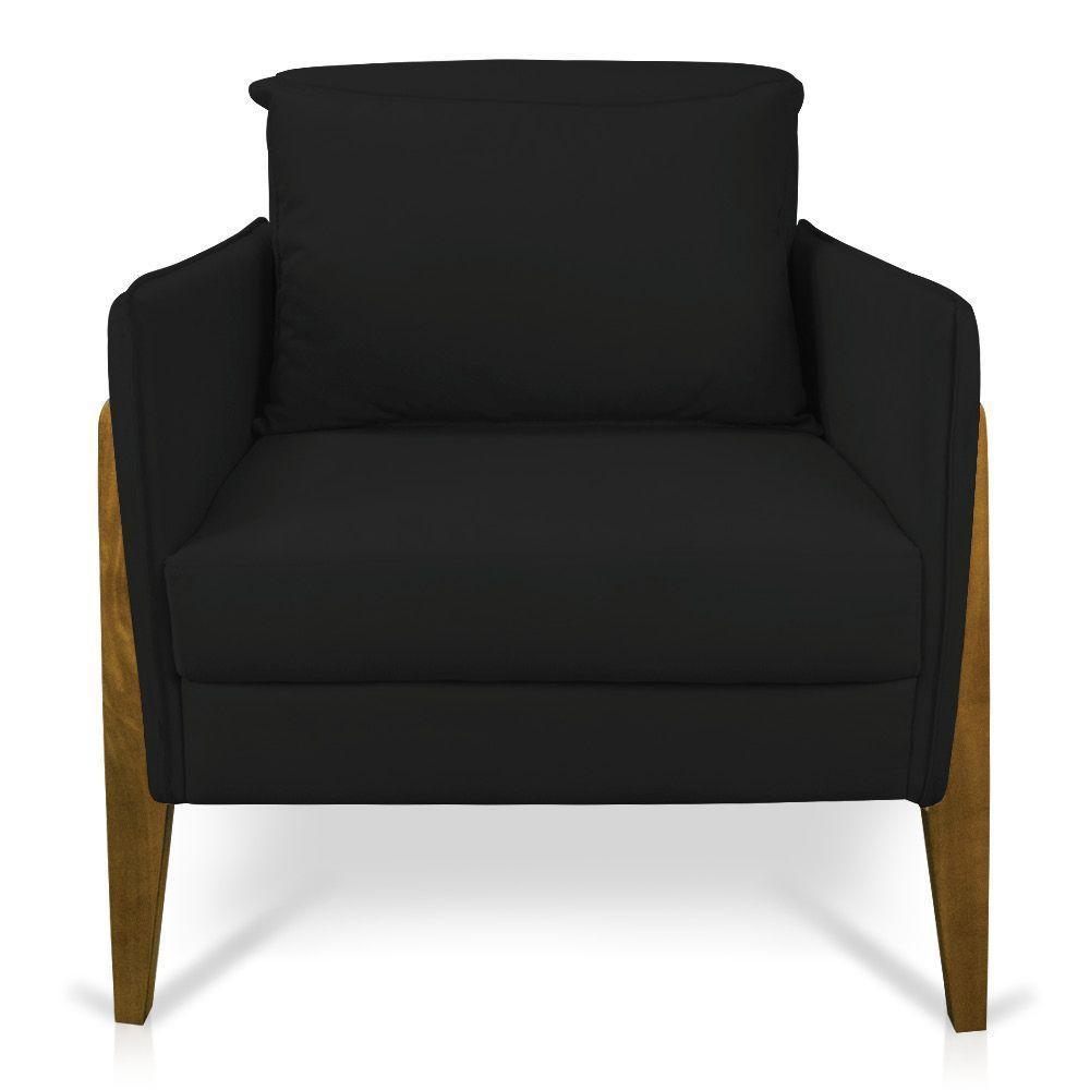 Kit 02 Poltronas Lana Suede Base De Madeira - D'Rossi Preto - 7