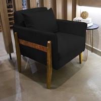 Kit 02 Poltronas Lana Suede Base De Madeira - D'Rossi Preto - 8