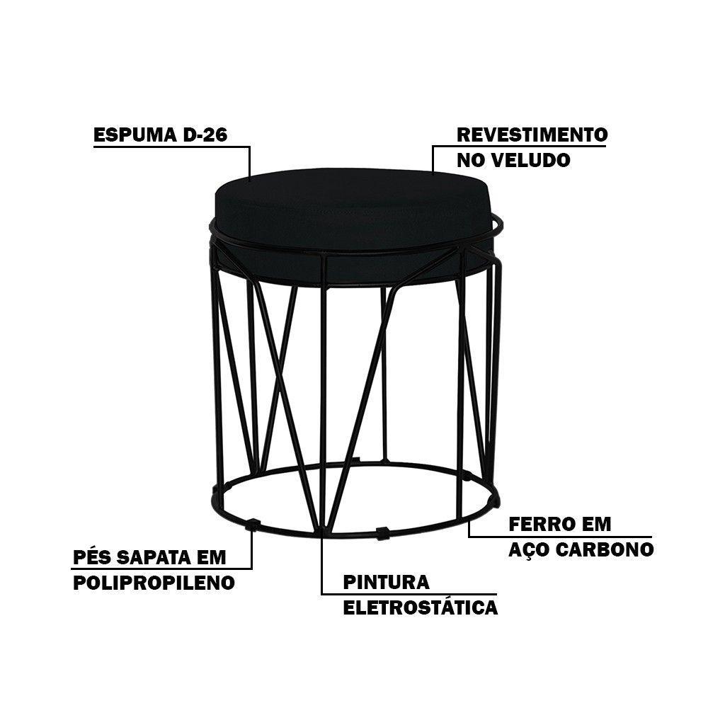 Puff Sala de Estar Base Preto Chloe Veludo Preto Gran Belo - 3