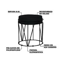 Puff Sala de Estar Base Preto Chloe Veludo Preto Gran Belo - 5