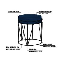 Puff Sala de Estar Base Preto Chloe Veludo Azul Gran Belo - 2