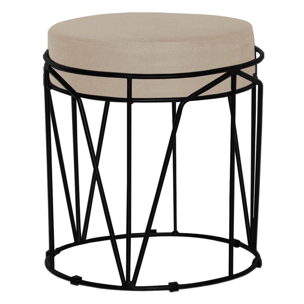 Puff Sala de Estar Base Preto Chloe Veludo Bege Gran Belo - 1