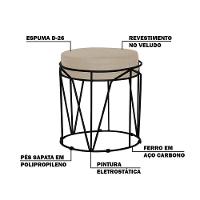 Puff Sala de Estar Base Preto Chloe Veludo Bege Gran Belo - 5