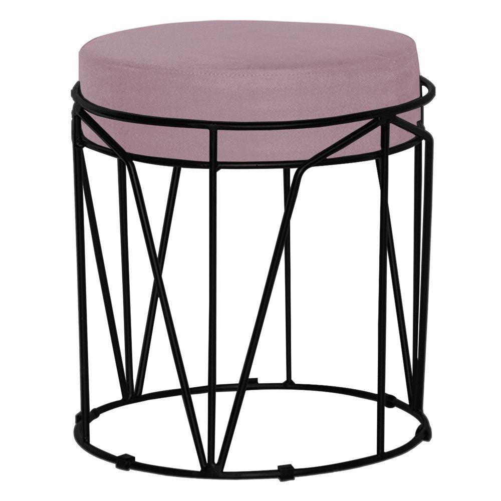 Puff Sala de Estar Base Preto Chloe Veludo Rosê Gran Belo - 1