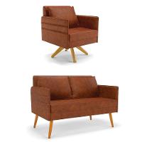 Kit 01 Namoradeira 02 Lugares E 01 Poltrona Mari Corano Base De Madeira Ma30 - D'Rossi Nozes - 1