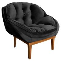 Kit 2 Poltronas Veludo Base Madeira Castanho Preto - 5