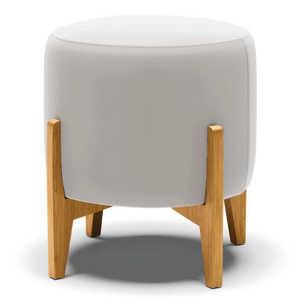 Puff Stella Veludo Base Madeira Castanho Cor Cinza - 1