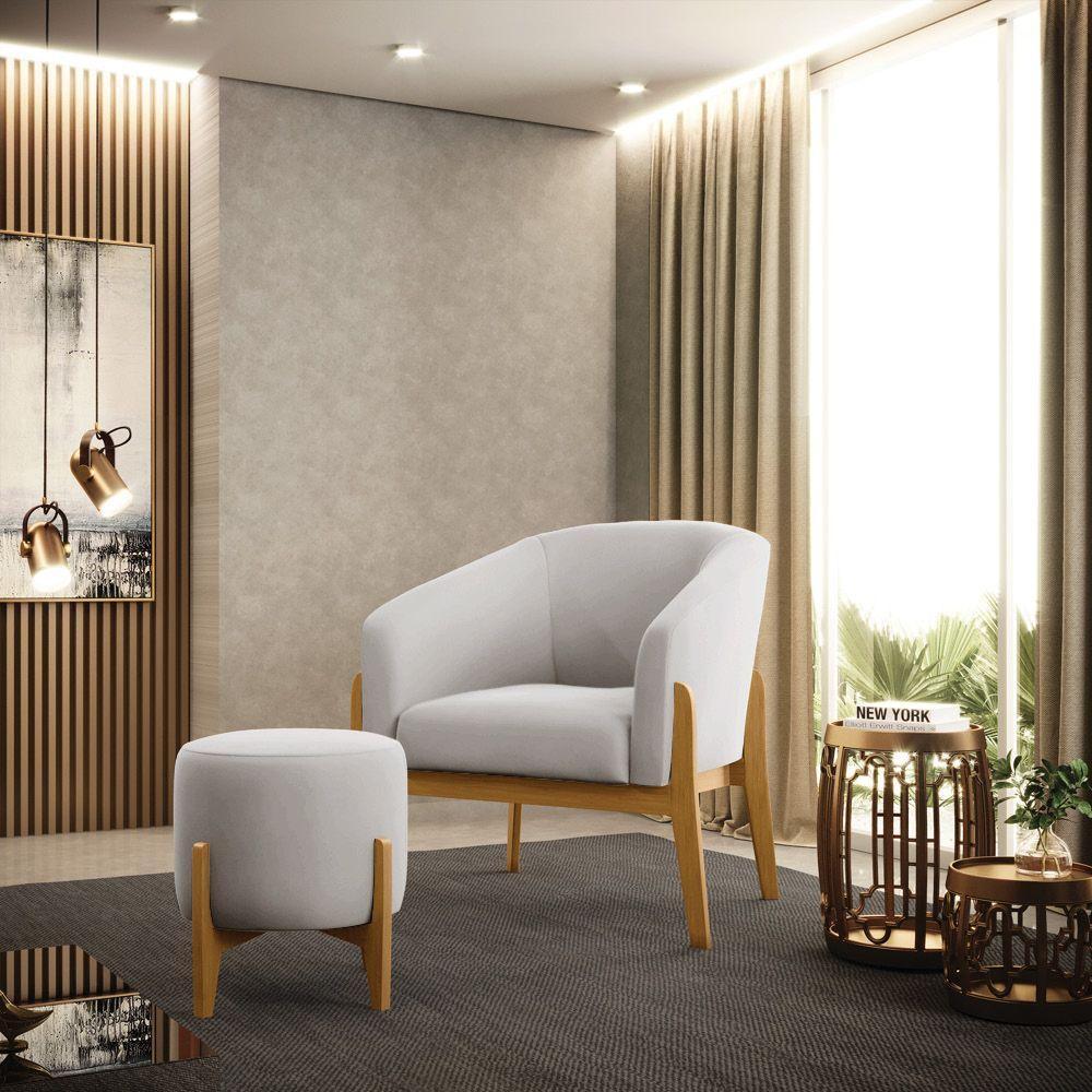 Puff Stella Veludo Base Madeira Castanho Cor Cinza - 6