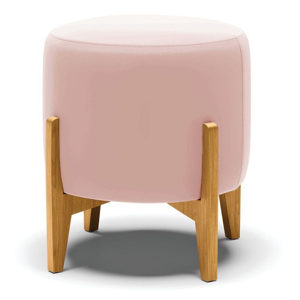 Puff Stella Veludo Base Madeira Castanho - D'rossi Cor Rose - 1