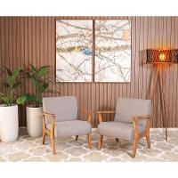 Conjunto 2 Poltronas Estofadas Para Sala Em Madeira Maciça Cléo Cinza Escuro - Straub Web - 1