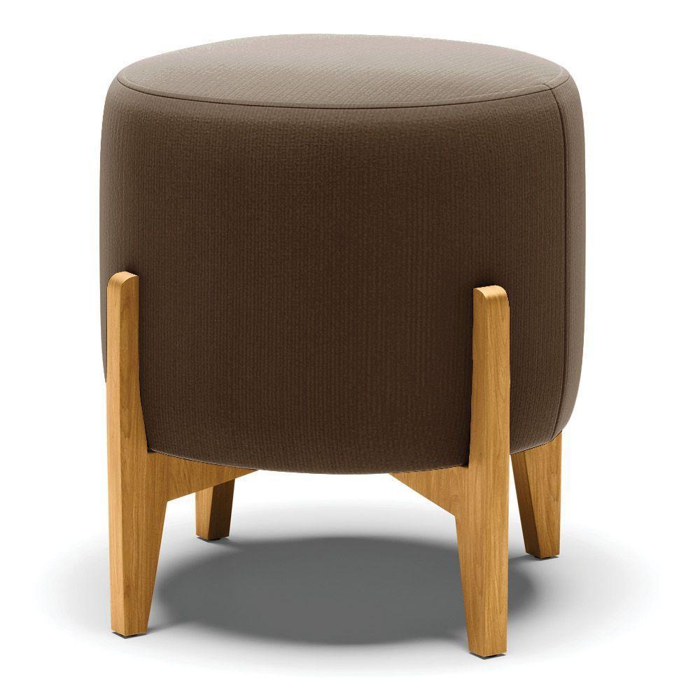 Puff Stella Suede Marrom Base Madeira Castanho - D'rossi - 1