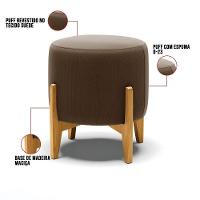 Puff Stella Suede Marrom Base Madeira Castanho - D'rossi - 5