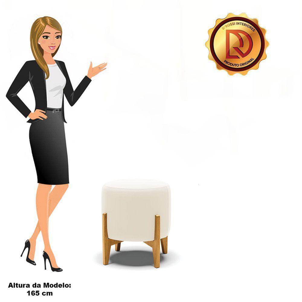 Puff Stella Veludo Base Madeira Castanho - D'rossi Cor Bege - 6