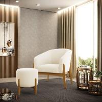 Puff Stella Veludo Base Madeira Castanho - D'rossi Cor Bege - 5