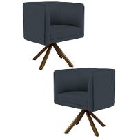 Kit 2 Poltronas Decorativas Base Giromad Madeira Betina C-465 Linho Chumbo - Domi - 1