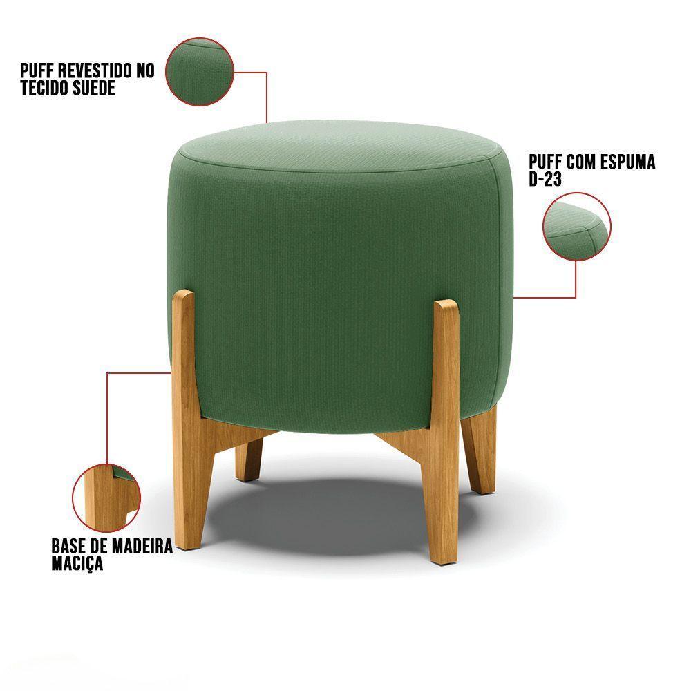 Puff Stella Suede Verde Base Madeira Castanho - D'rossi - 5