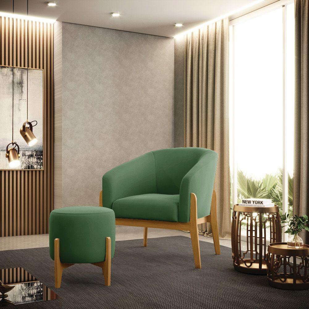 Puff Stella Suede Verde Base Madeira Castanho - D'rossi - 6